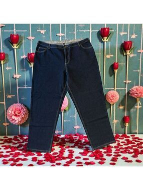 Lands End Jeans Straight Leg Womens 22W Fit 3 Dark Blue Deep Pockets 100% Cotton